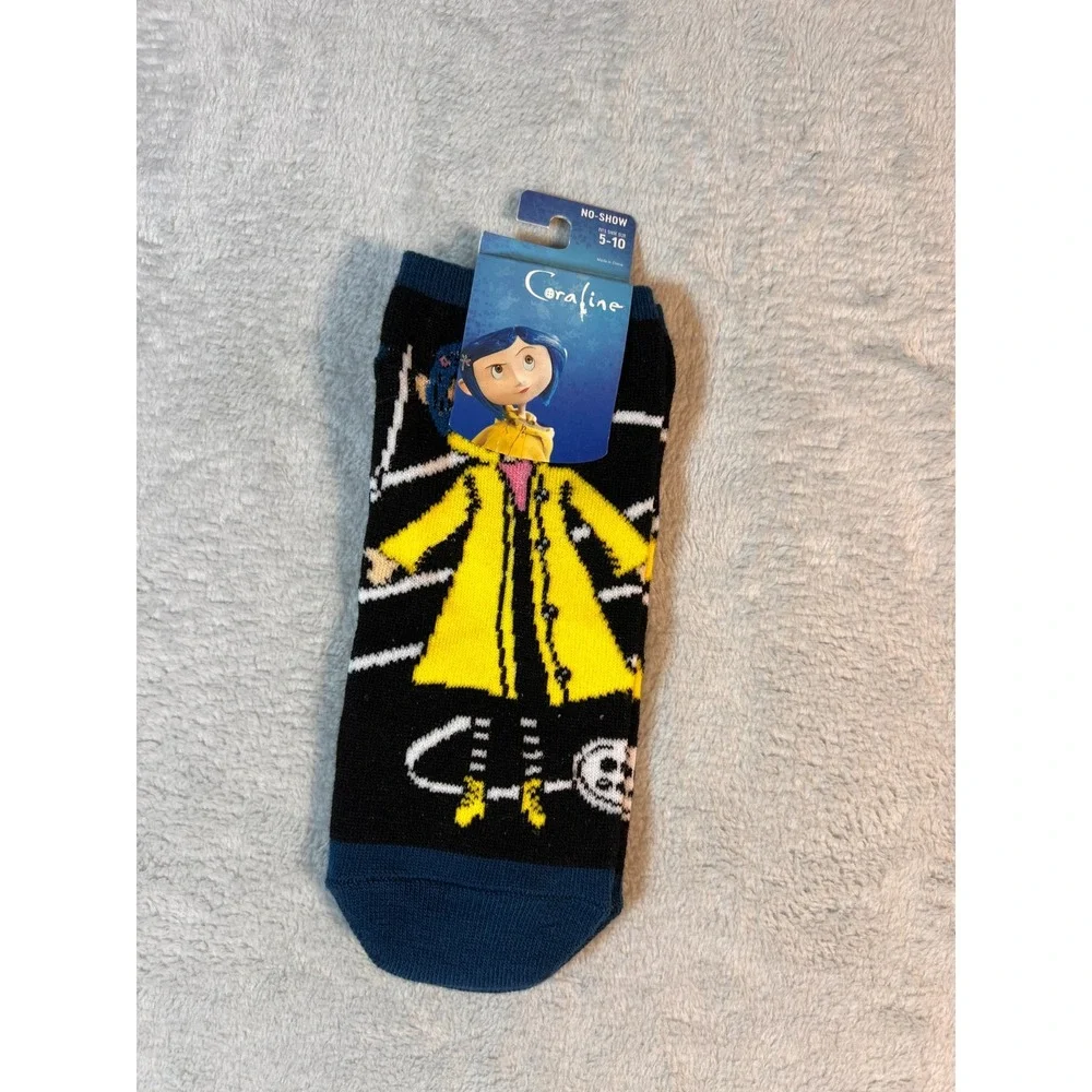 Coraline Thread button Women No Show Ankle Socks Tim Burton Black Blue‎ Yellow